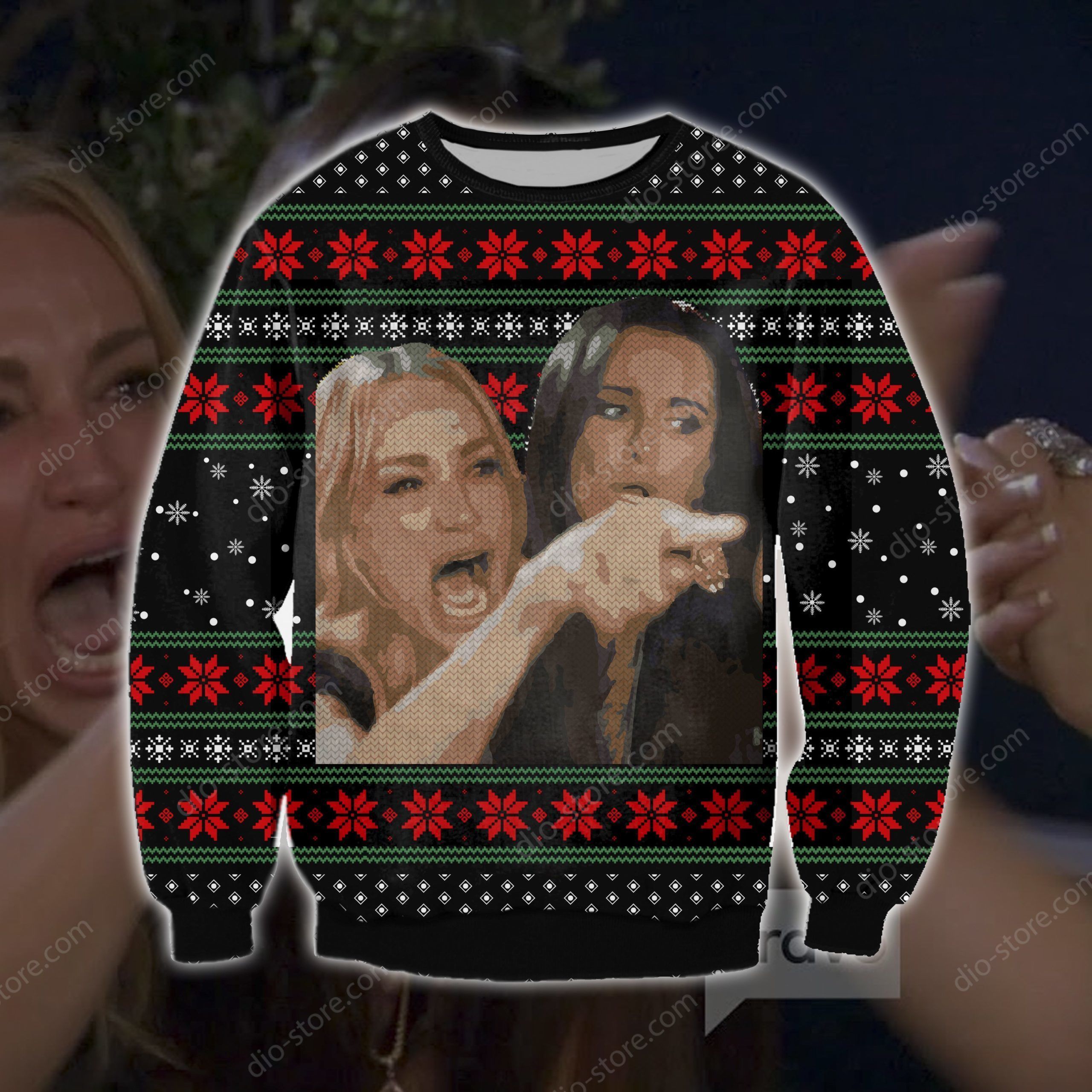 Woman Yelling At A Cat Knitting Pattern 3D Print Ugly Sweater