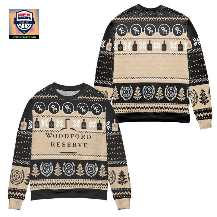 Woodford Reserve Bourbon Snowflake Pine Tree Pattern Ugly Christmas Sweater Black