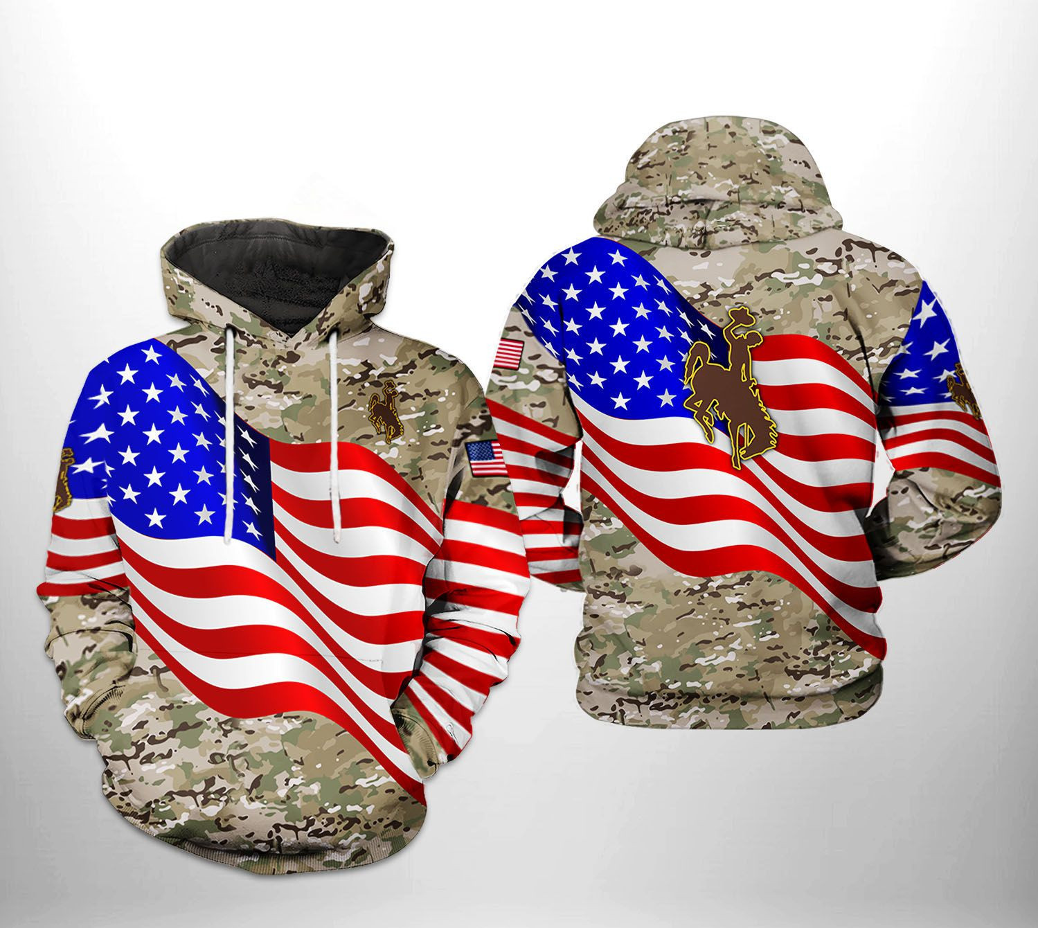 Wyoming Cowboys NCAA US Flag Camo Veteran 3D All Over Print Hoodie & Zip Hoodie