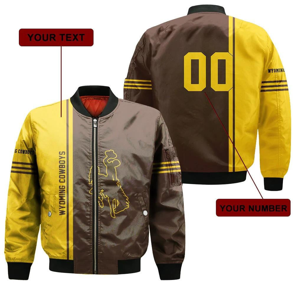 Wyoming Cowboys Personalized Text Number Half Style Bomber Jacket | NCAA College Team Jacket for Men & Women | Sports Fan Gift