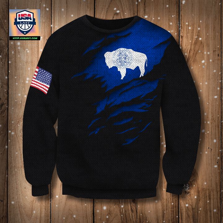 Wyoming Flag And American Flag Sweater Wyoming State Flag Us Flag Logo Patriot Gift For Him