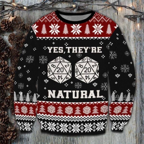Yes They're Natural 20 20 dice Ugly Christmas Sweater