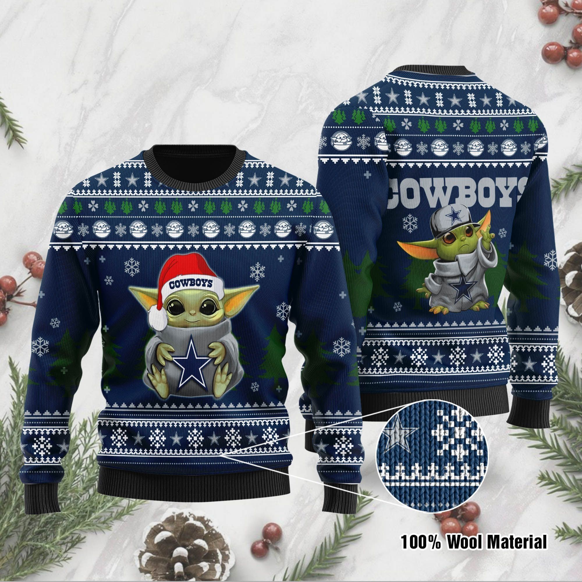 Yoda baby love Dallas Cowboys Ugly Christmas Sweater Holiday Xmas Party Men Women Plus Size