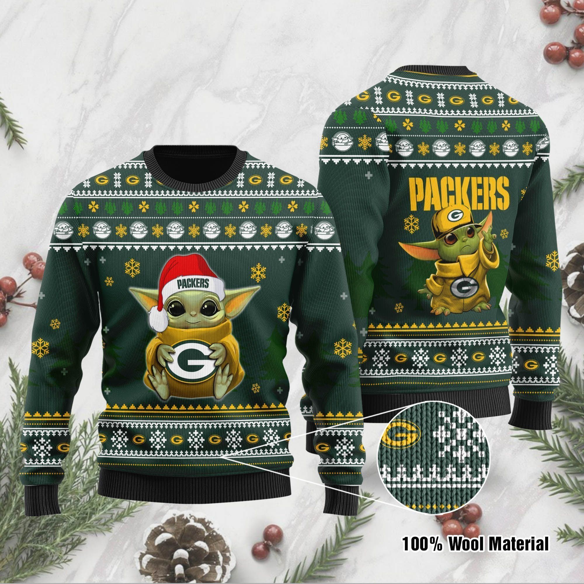 Yoda baby love Green Bay Packers Ugly Christmas Sweater Holiday Xmas Party Men Women Plus Size