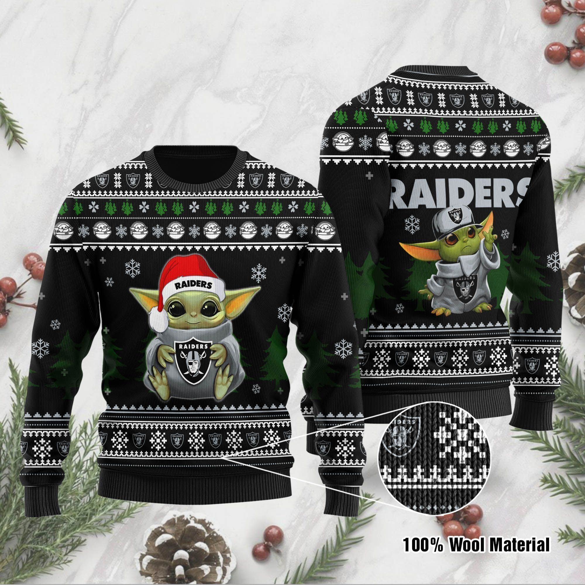Yoda baby love Oakland Raiders Ugly Christmas Sweater Holiday Xmas Party Men Women Plus Size