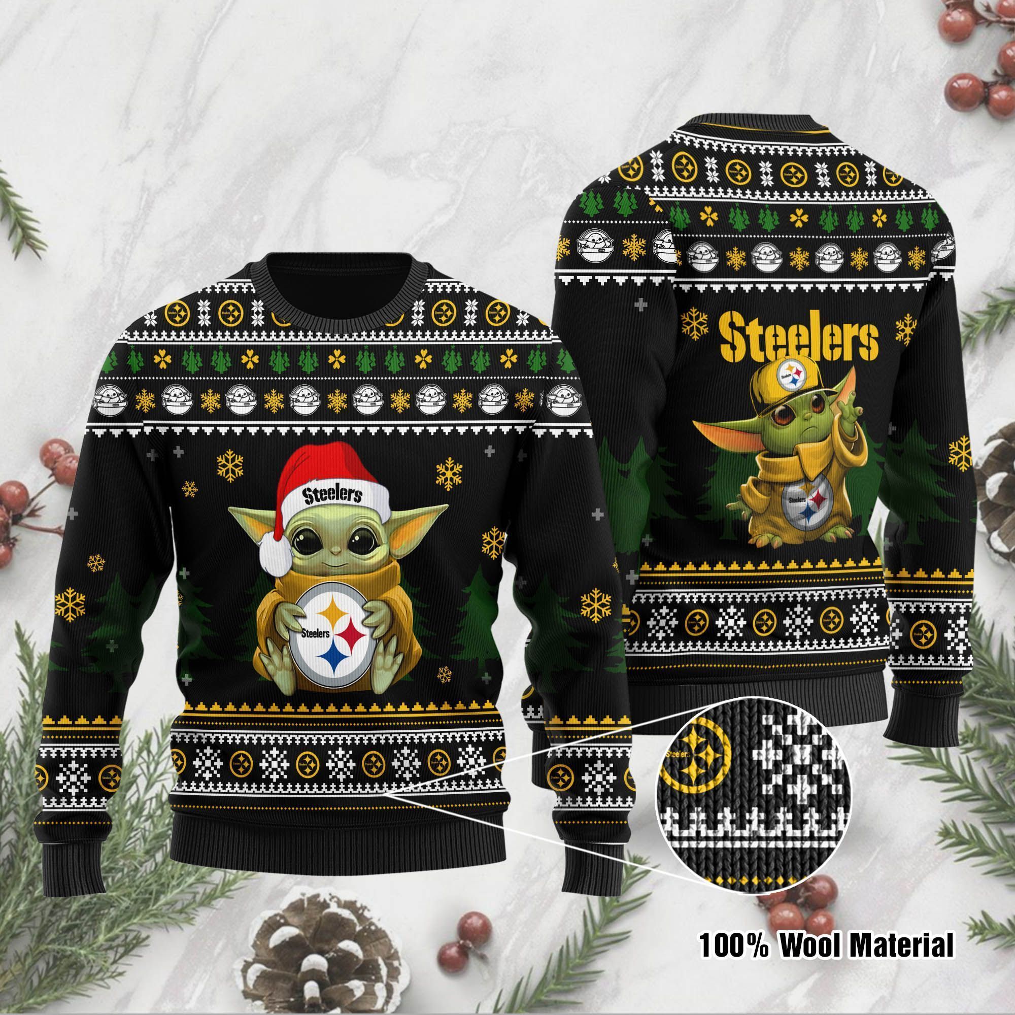 Yoda baby love Pittsburgh Steelers Ugly Christmas Sweater Holiday Xmas Party Men Women Plus Size
