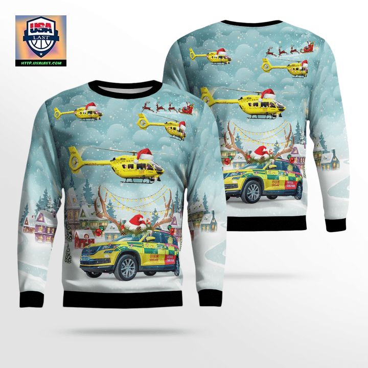 Yorkshire Air Ambulance Car Eurocopter EC 145T2 Christmas AOP Sweater