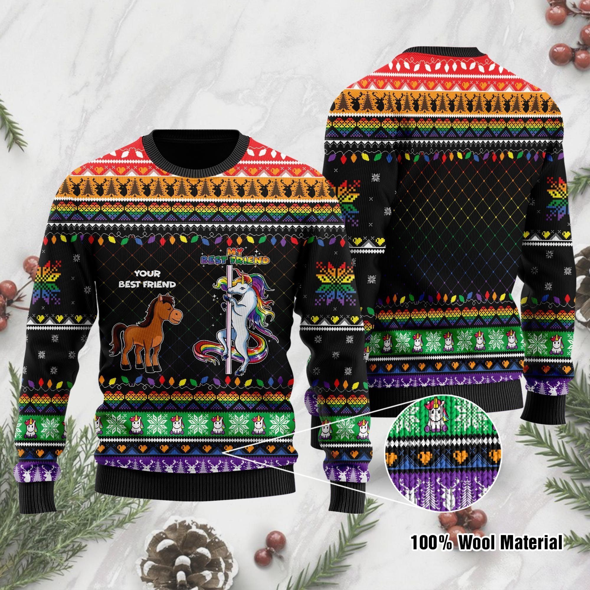 Your Best Friend My Best Friend Horse And Unicorn Ugly Christmas Sweater For LGBT Community On Christmas Days
