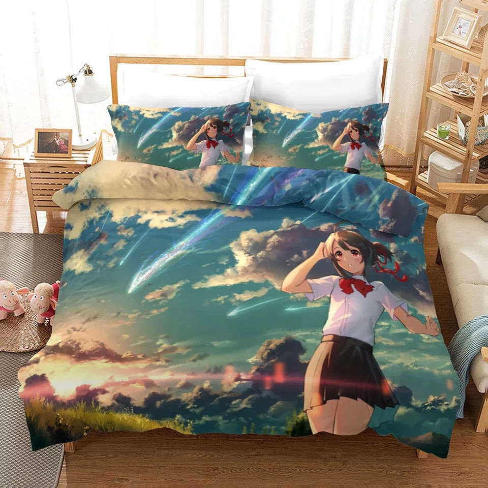Your Name Kimi No Na Wa Makoto Shinkai Duvet Cover Quilt Cover Pillowcase Bedding Set Bed Linen Home Bedroom Decor